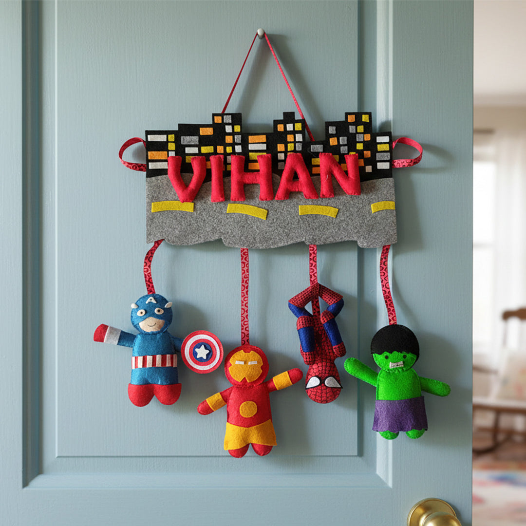 Personalized Handmade Avengers City Felt Name Plate