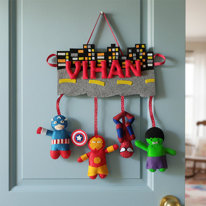 Personalized Handmade Avengers City Felt Name Plate