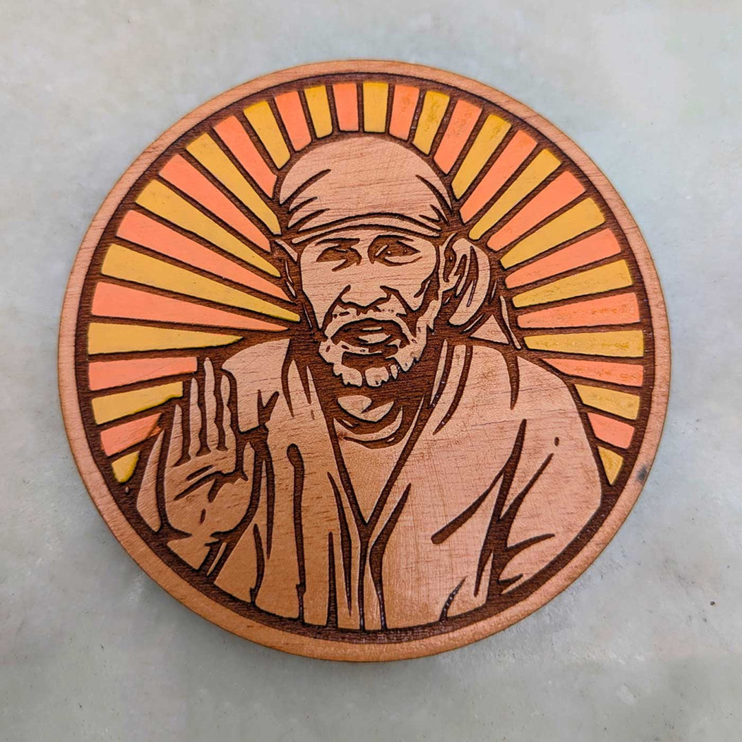 Engraved & Hand-Painted Sai Baba Blessing Mahogany Wood Fridge Magnet