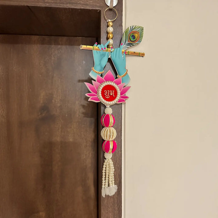Handmade Krishna Flute Theme Shubh Labh Hanging