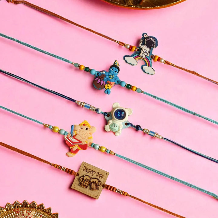 Handmade Quirky Rakhi With Roli Chawal | Set Of 5