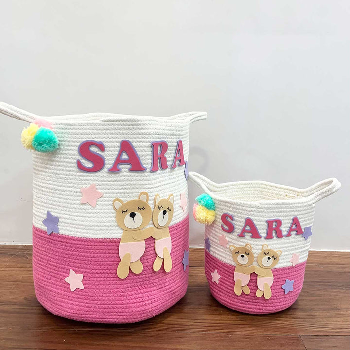 Personalized Handmade Bear Hugs Jute Basket For Kids
