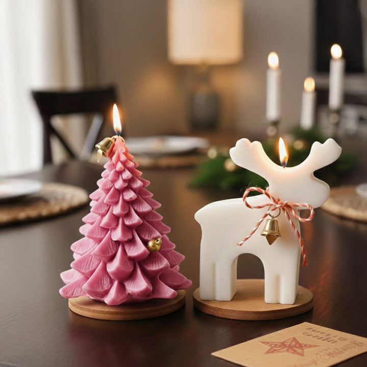 2 Pc | Handmade Xmas Tree & Reindeer Soy Wax Scented Candles