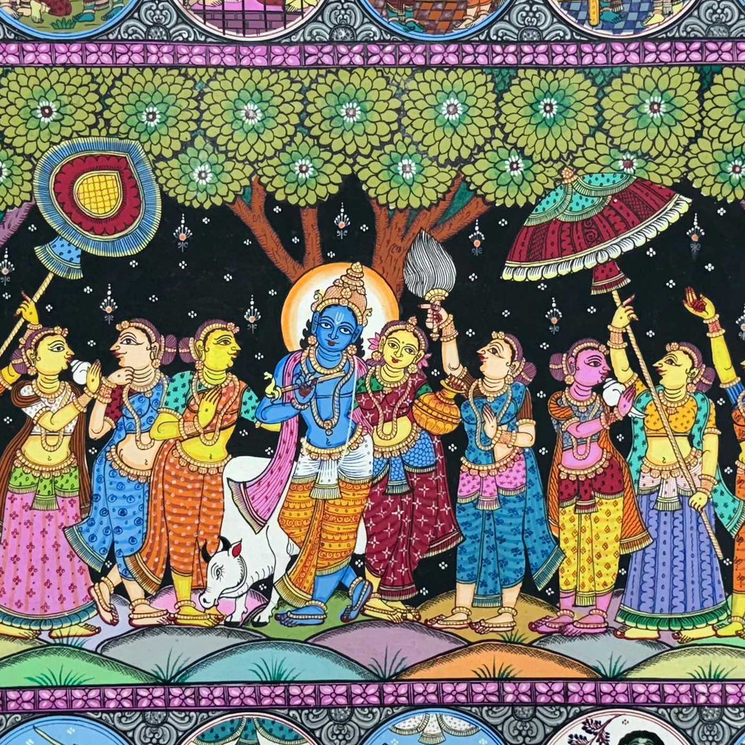 36 X 24 Inch | Handmade Canvas Krishna Leela With DashavatarPainting
