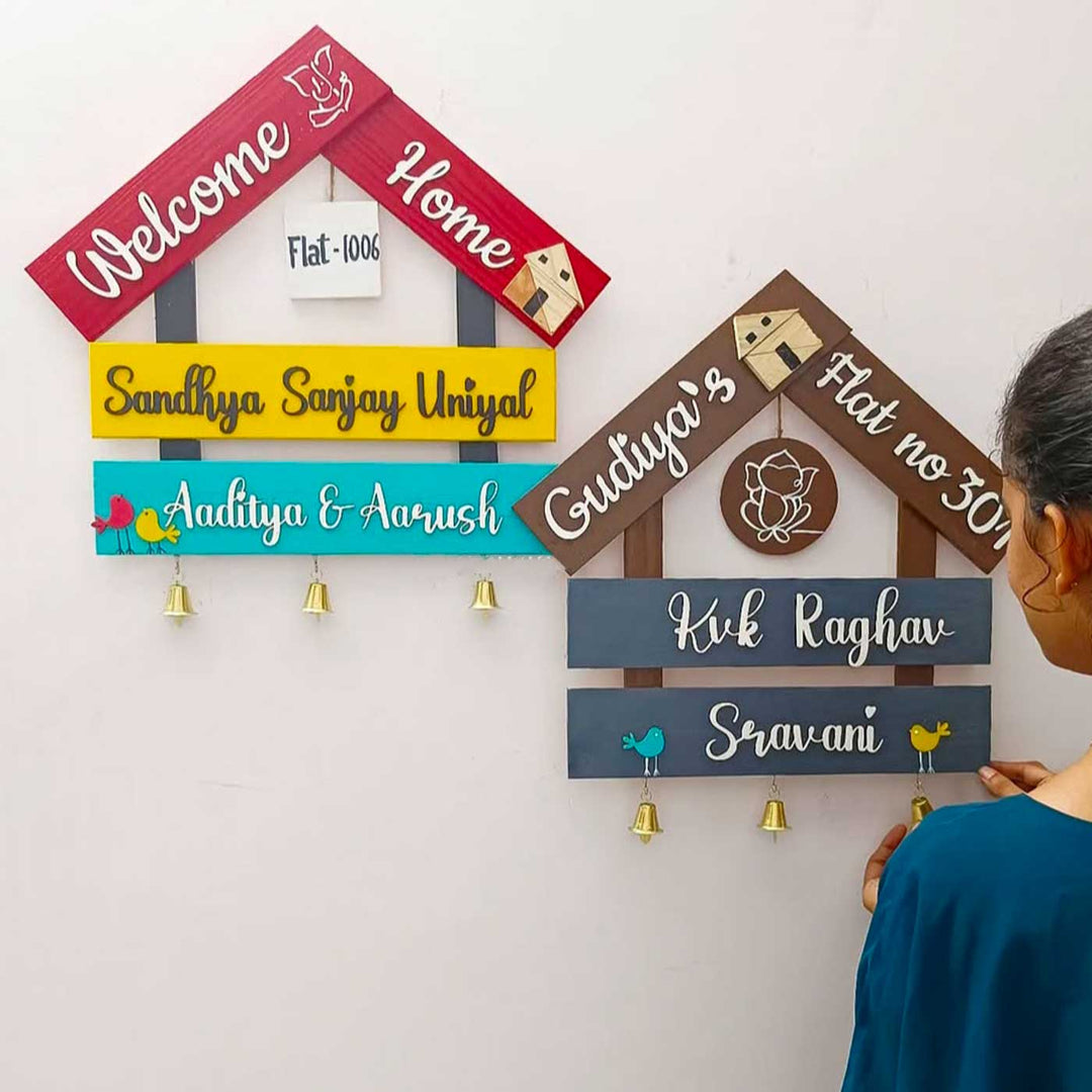 Personalized Hand-Painted Hut Shaped Wooden Name Plate