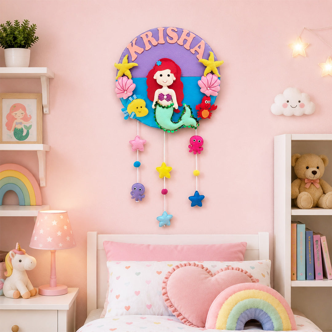Personalised Little Mermaid Kids Felt Name Plate