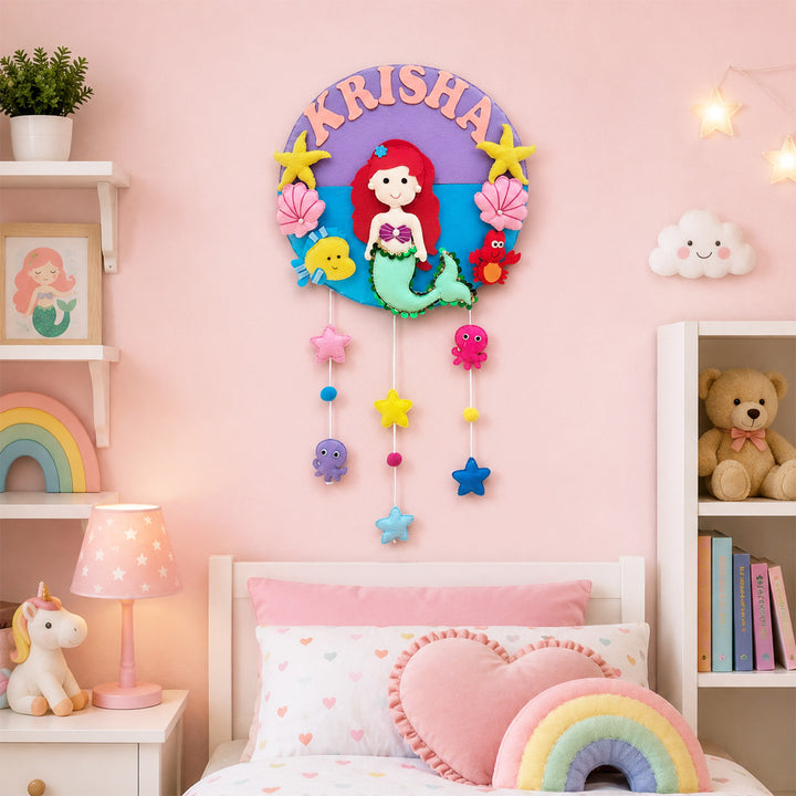 Personalised Little Mermaid Kids Felt Name Plate