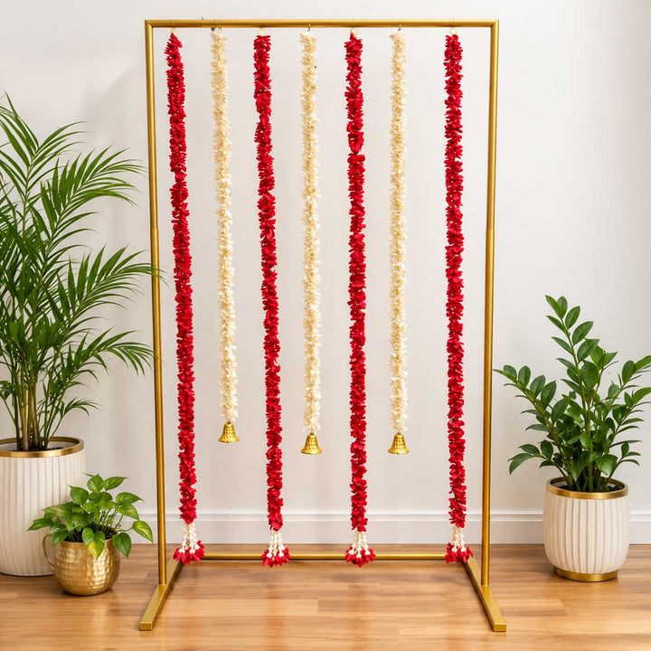 8 Pc | Handcrafted Red and White Artificial Flower Combo Door Hangings With Bells