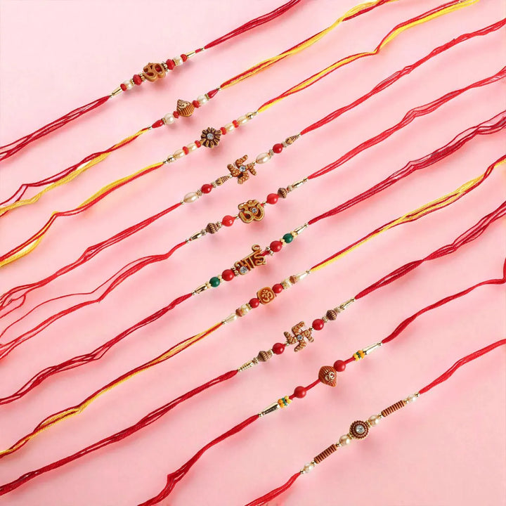 Handmade Religious Rakhi With Roli Chawal | Set Of 10