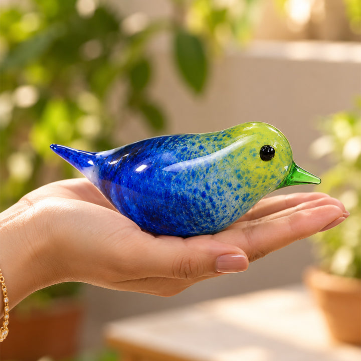 Blown Glass Green & Blue Ombre Bird Figurine For Home Decor