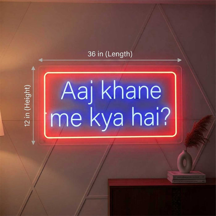 Personalized "Aaj Khane Me Kya Hai" Neon Light Sign Board For Kitchen And Dining Decor