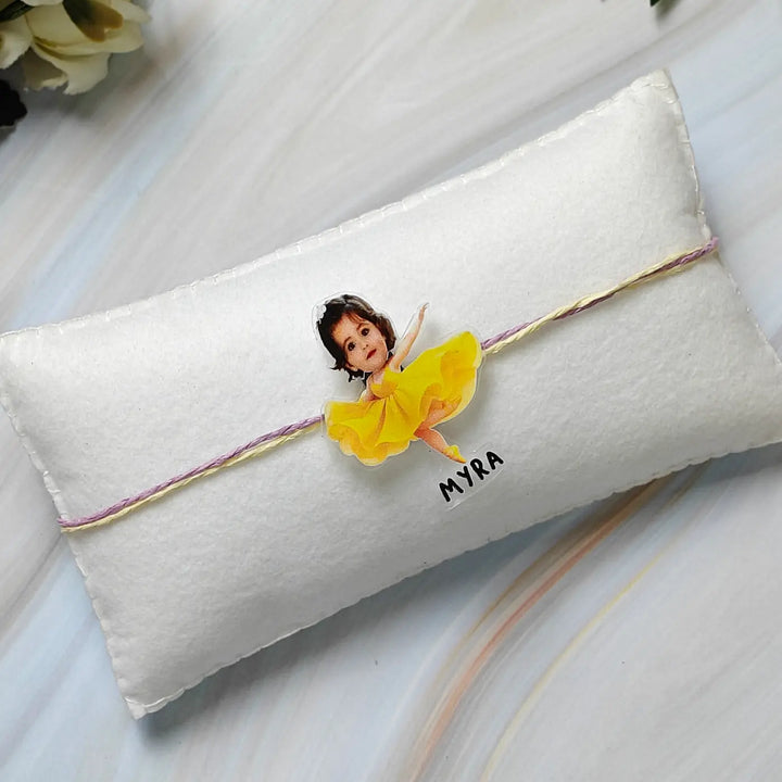 Photo Personalized Reusable Caricature Belle Princess Theme Acrylic Kids Rakhi