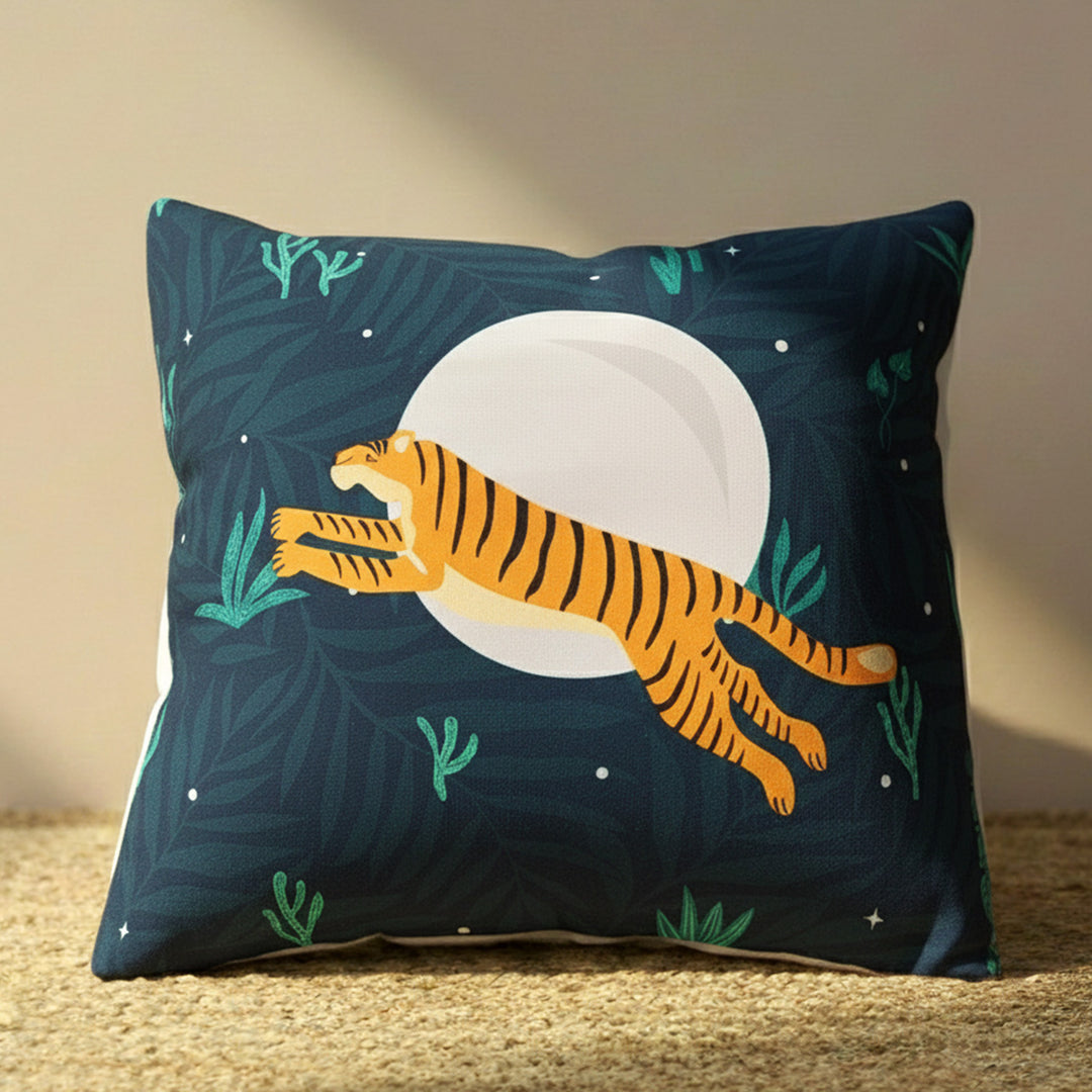 16 Inch | Printed Sundarban Mist Pouncing Tiger Cushion Cover