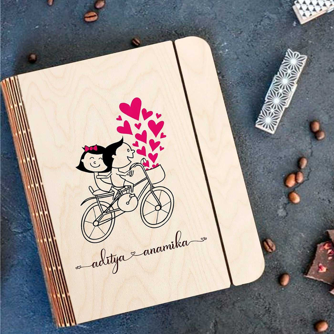 Couples Wooden Personalized Notebook Binder | A5, 50 Blank Pages, 120 GSM