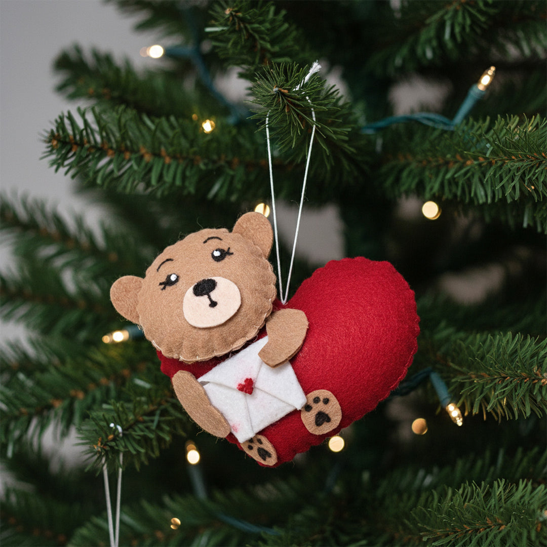 Handmade Teddy & Heart Felt Ornament For Christmas Tree Decoration