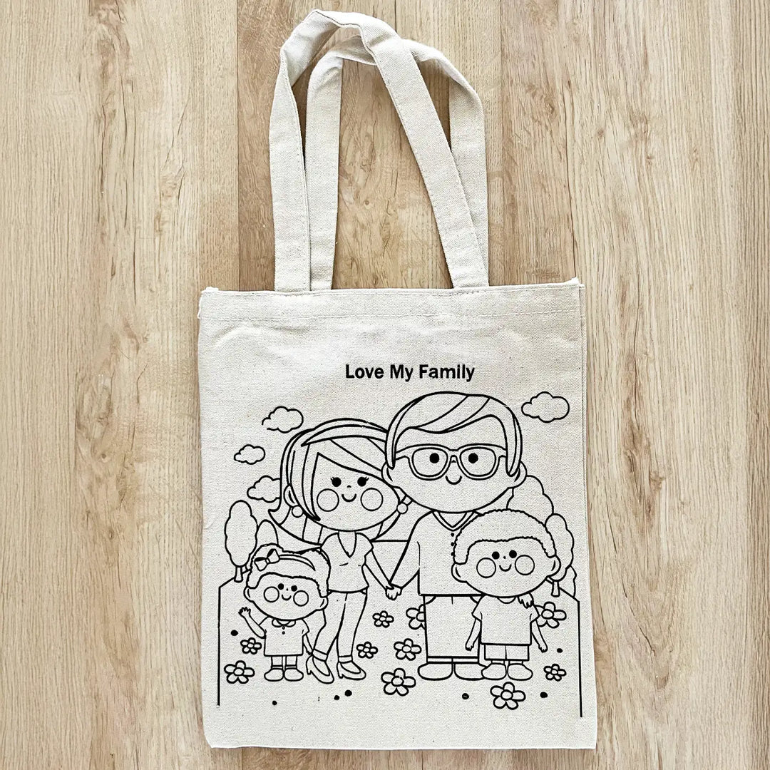 DIY Colour It Yourself Love My Family Cotton Kids Tote Bag