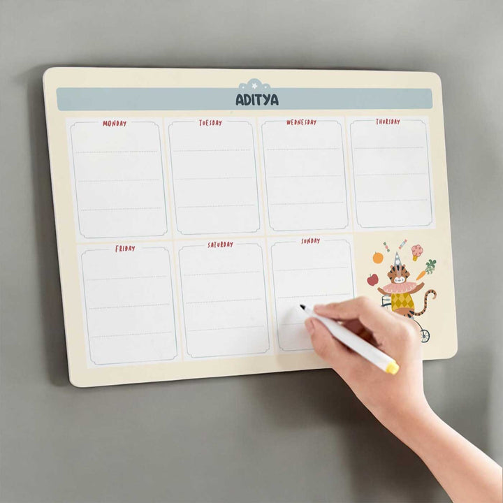 Personalized Animal Circus Theme Wooden Meal Planner