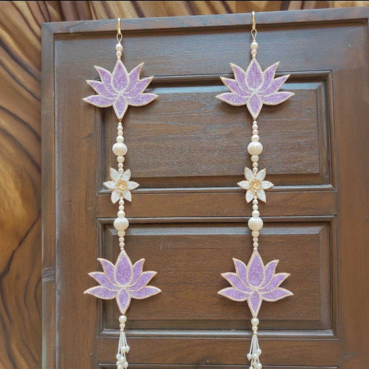 2 Pc | Purple Lotus Beaded Hanging With Pearl Tassels