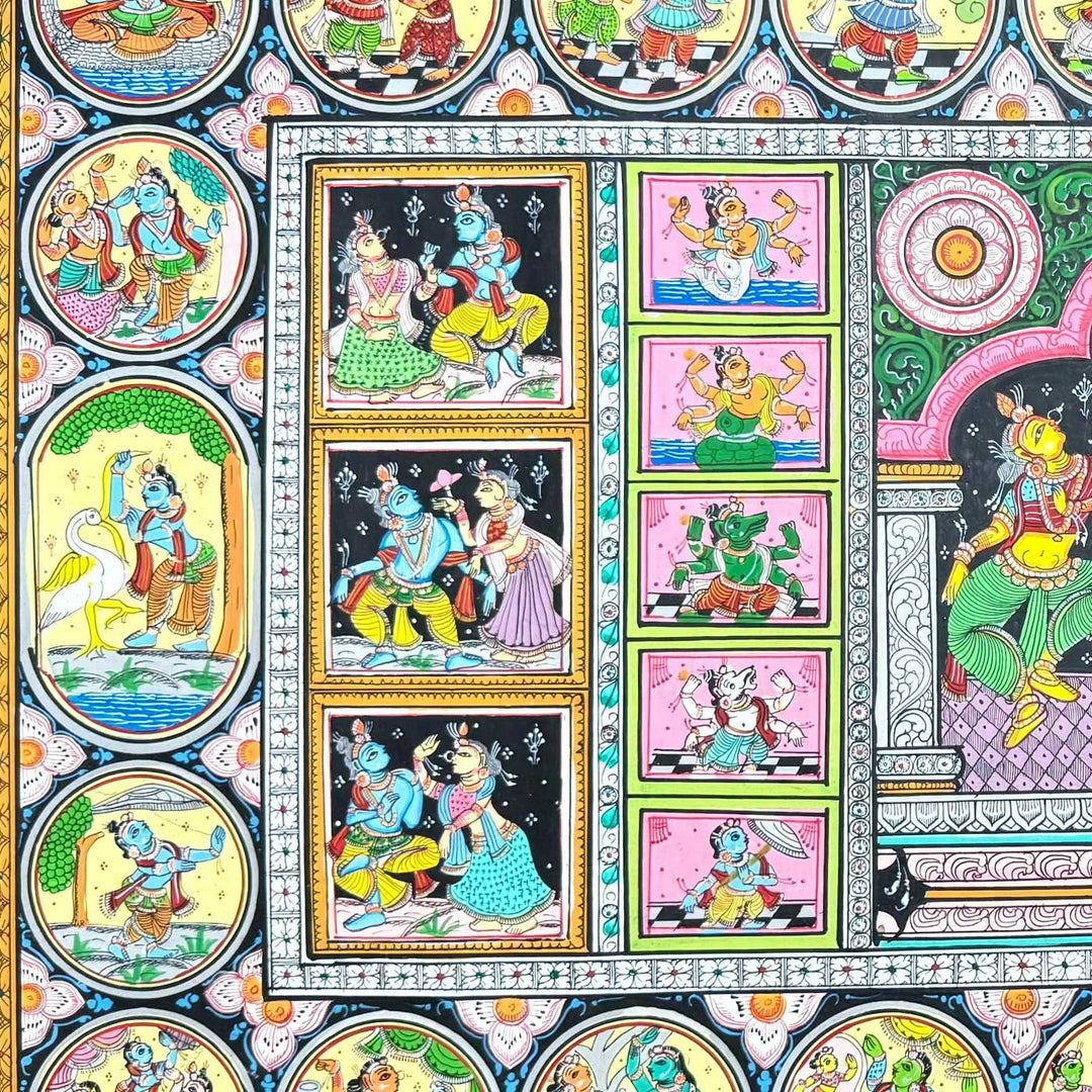 36 X 24 Inch | Handmade Canvas Krishna Rasleela With Dashavataar Painting