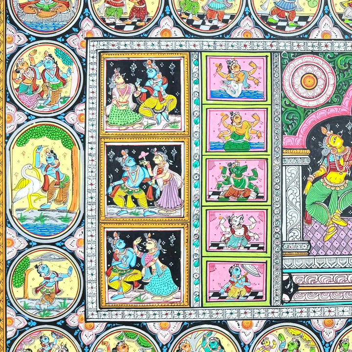 36 X 24 Inch | Handmade Canvas Krishna Rasleela With Dashavataar Painting