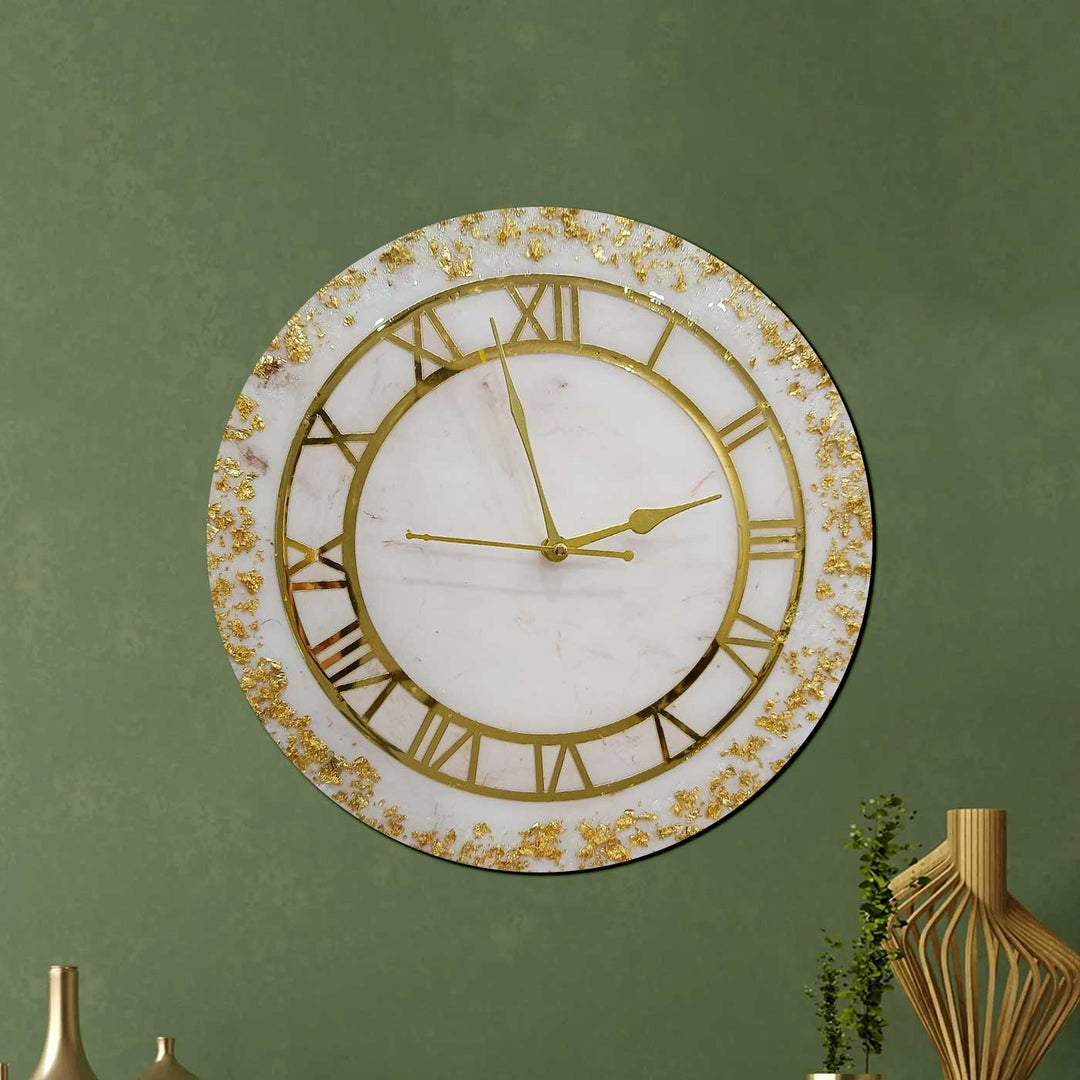 Handmade White & Gold Resin Wall Clock