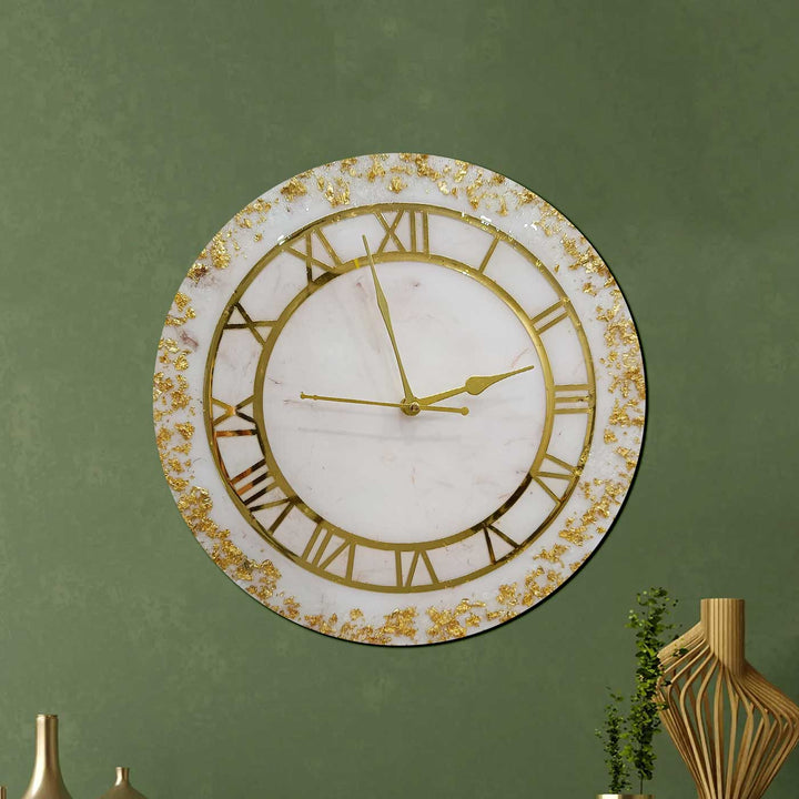 Handmade White & Gold Resin Wall Clock