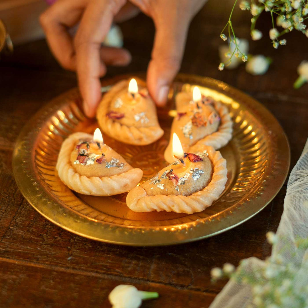 Handmade Gujjiya / Karanji Wax Scented Mithai Candle | Set Of 8