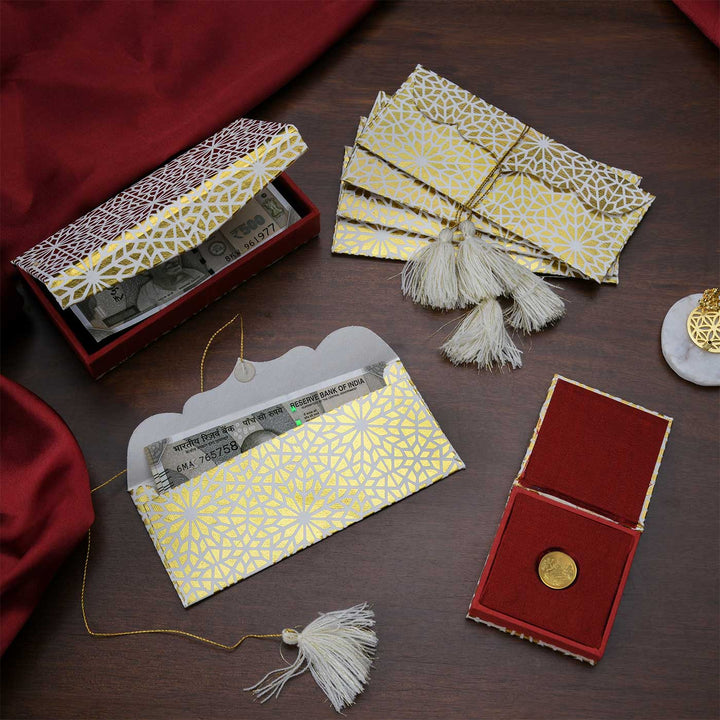 Handmade Mosaid Design Wedding Esswntials Paper Hamper | Includes 30 Money Envelope , 1 Coin Box & 1 Cash Box