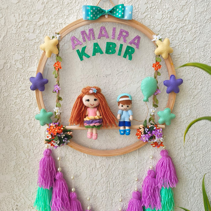 Personalized Stars Theme Kids Name Plate With Tassels For Siblings