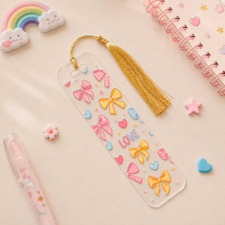 Ribbon Theme Handmade Acrylic Bookmark With Tassel For Book Lovers