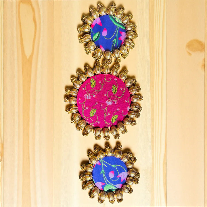 Handmade Gota Patti Round Lotus Theme Rangoli Mat | Set Of 3