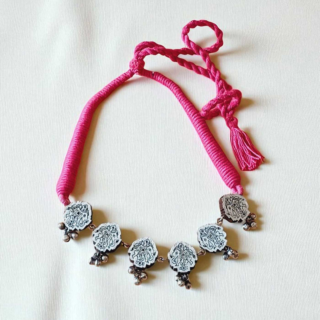 Handmade White Elephant Ghungroo Wooden Necklace