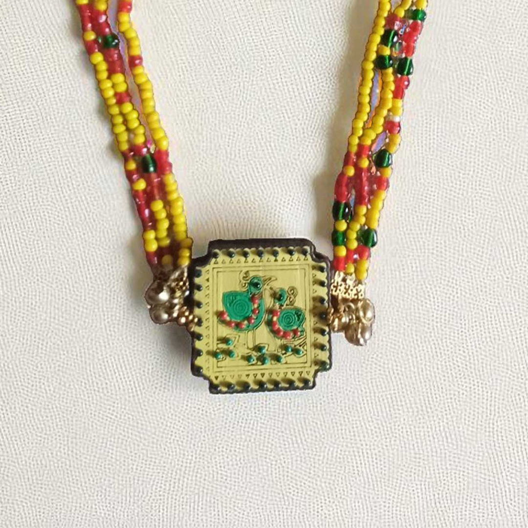 Handmade Pair Of Parrot Design Wooden Necklace