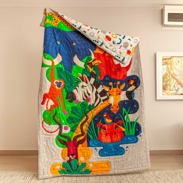 Personalized Tall Tales And Long Snouts Theme Cotton Quilt For Kids