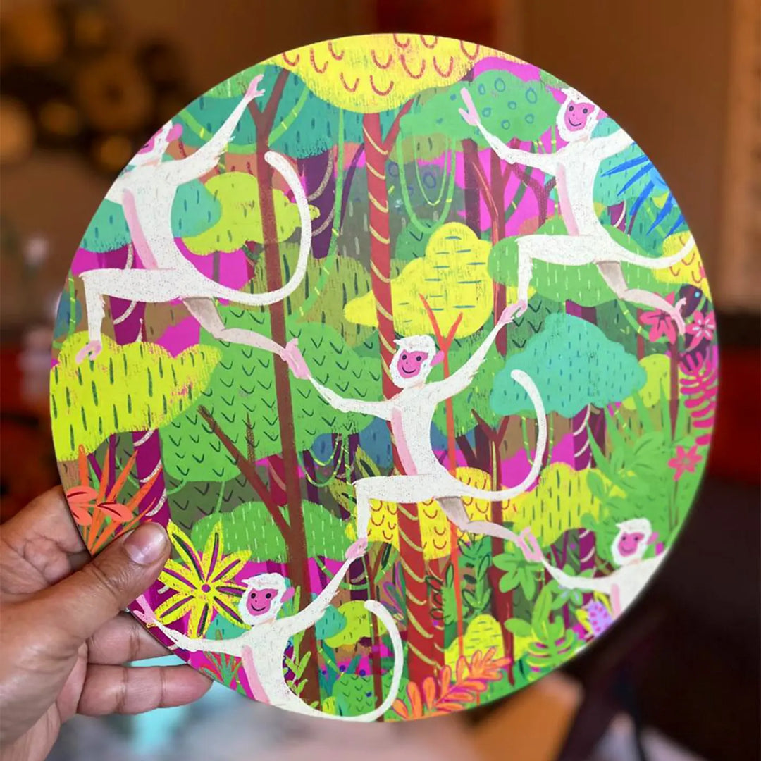 Printed Round Monkey Theme MDF Wood Wall Decor