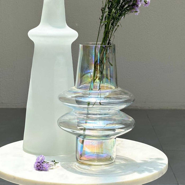 Handmade Iridescent Ripple Glass Vase | 12 inch
