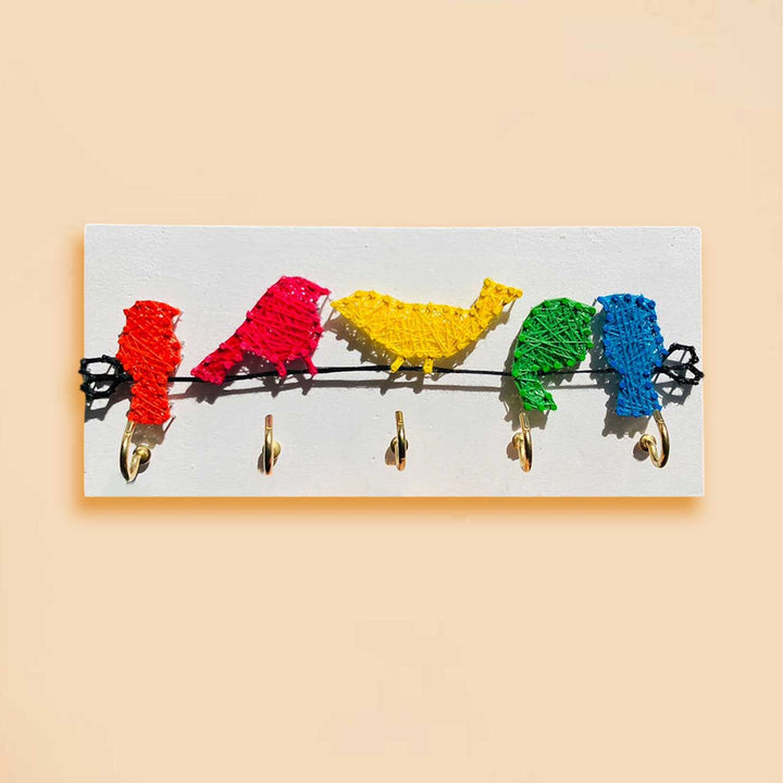 Handmade String Art Multicolour Birds Mdf Wood Key Hanger