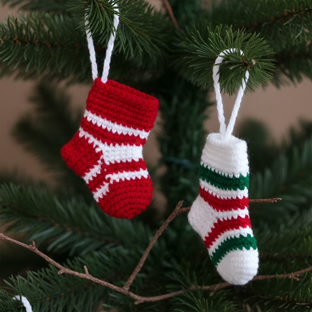 2 Pc | Handmade Crochet Socks Ornament For Christmas Decoration