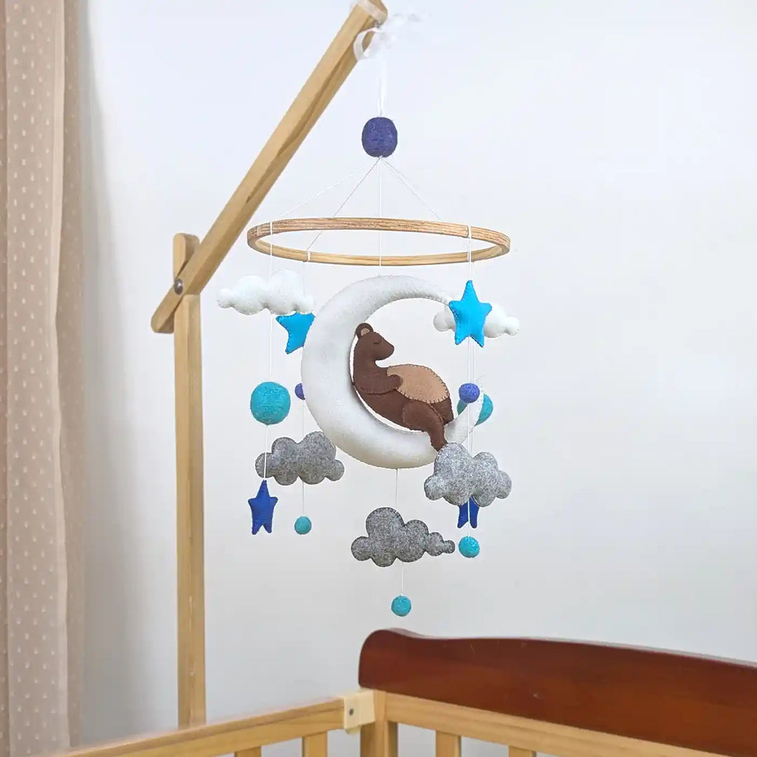 Handmade Bear On The Moon Theme Felt Cot Mobile