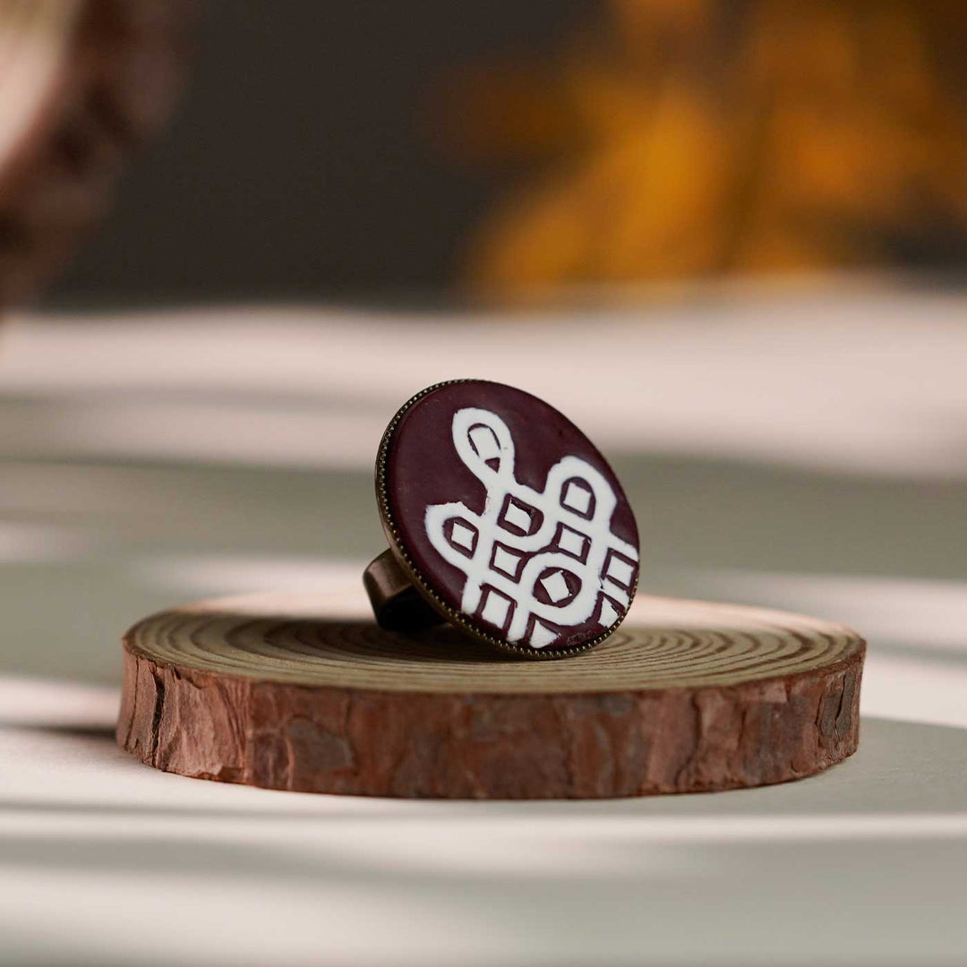 Handmade Polymer Clay Madhivadhani Kolam Design Ring