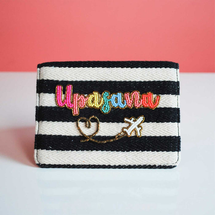 Personalized Handmade Embroidered Black And White Stripes Jacquard Pouch