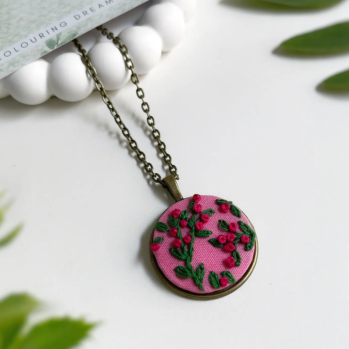 Hand Embroidered Rosy Reverie Antique Finish Necklace