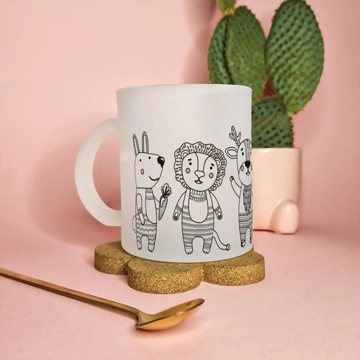 Printed Animal Theme Glass Mug | 350 ML