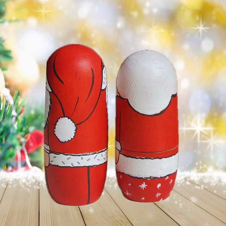 Hand-Painted Mr.Santa And Mrs. Claus Wooden Dolls For Christmas Decoration | Set Of 2