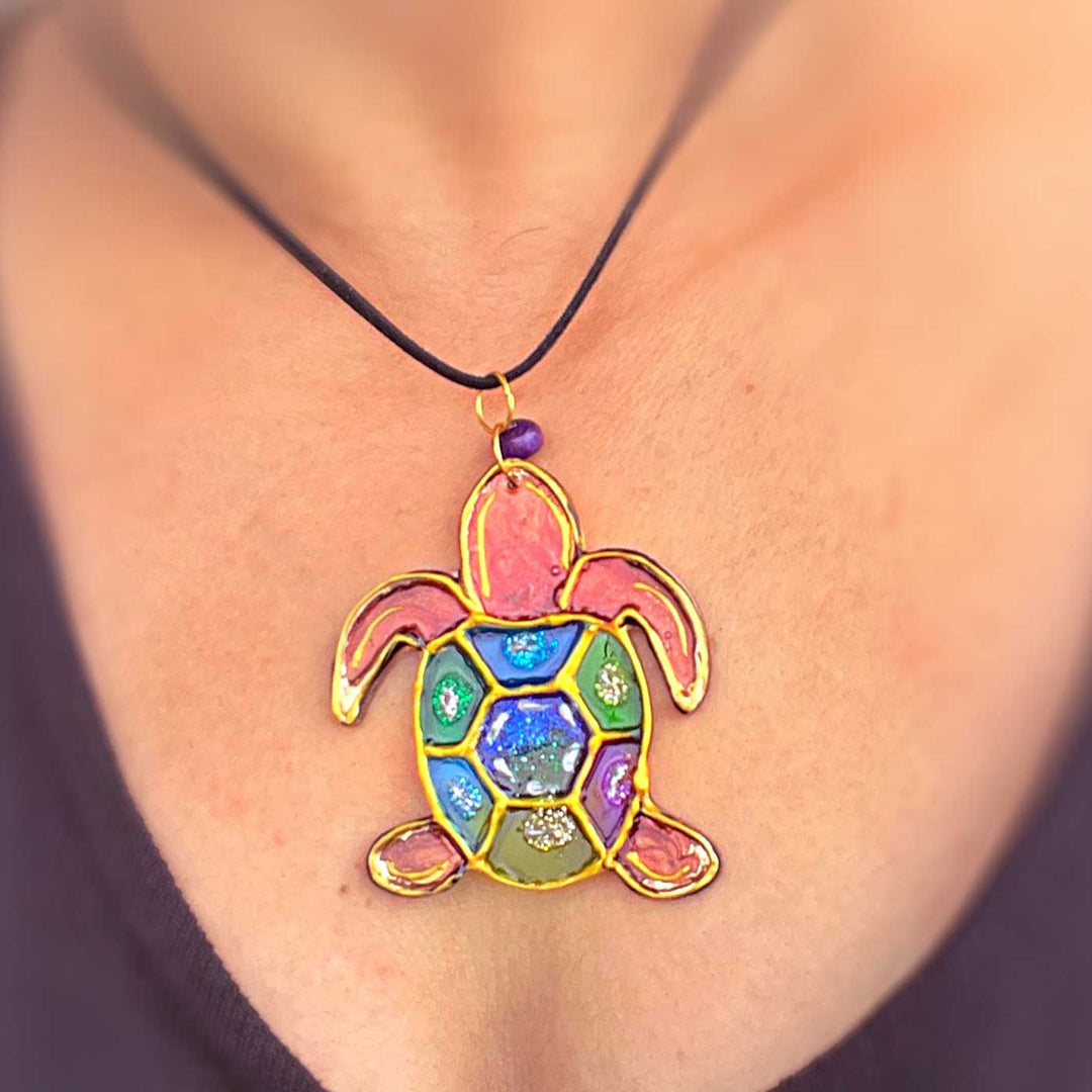 Handmade Laser Cut Tortoise Acrylic Necklace