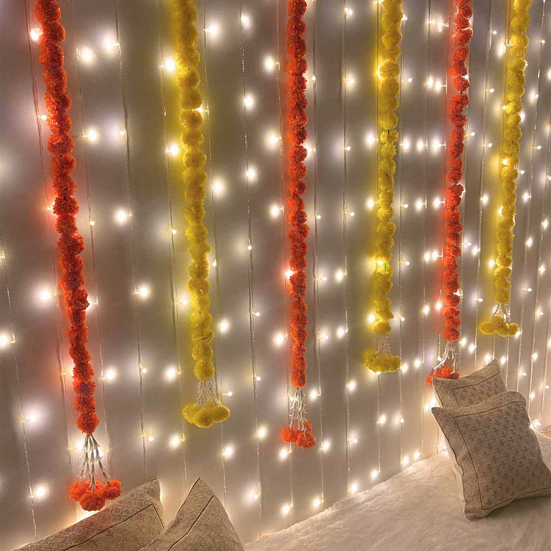 Sparkle & Bloom Orange & Yellow Marigold Garland Decor Kit With Warm White Fairy Lights