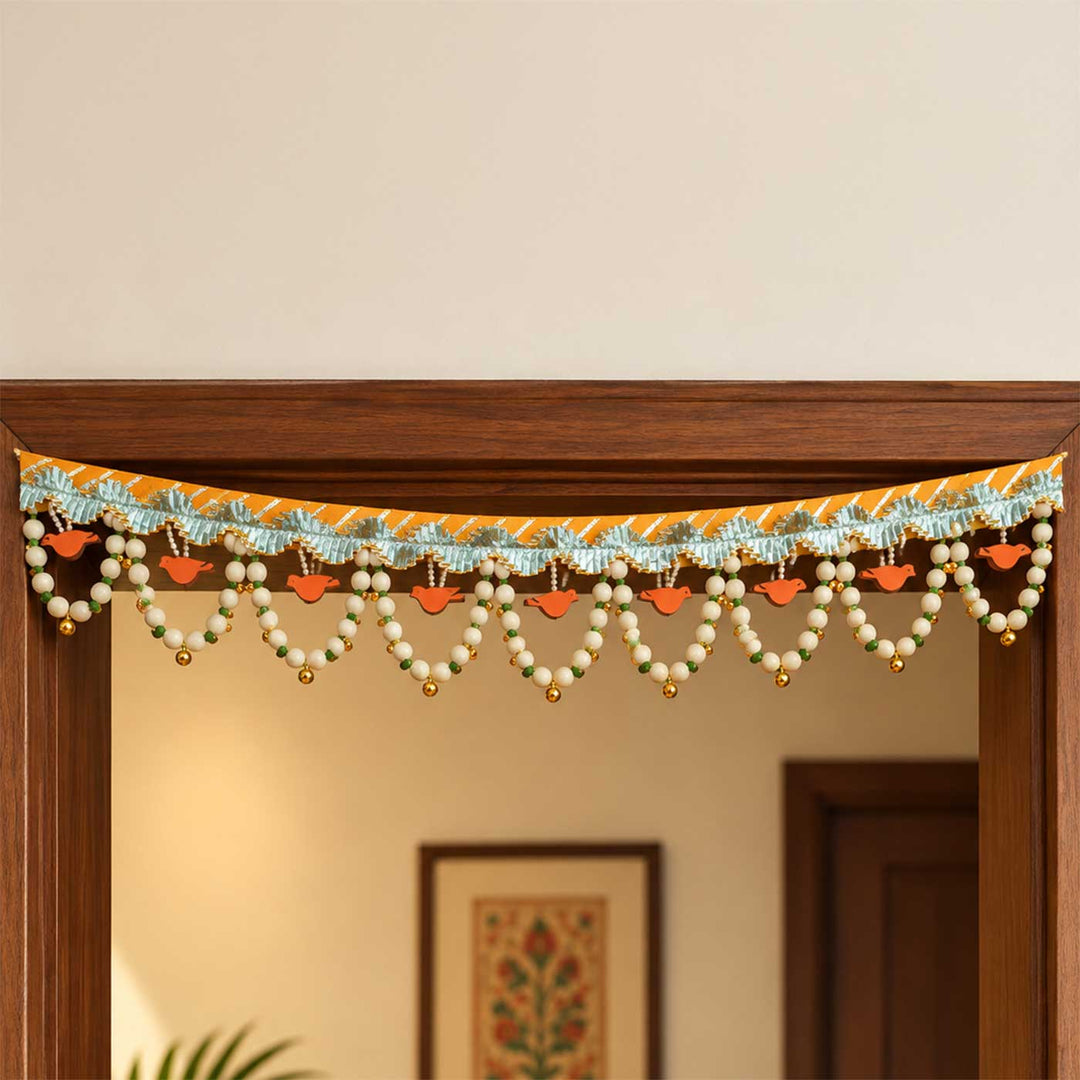 Handmade Chidiya Bird Toran With MDF Cut-Outs, Shola Buds & Lace