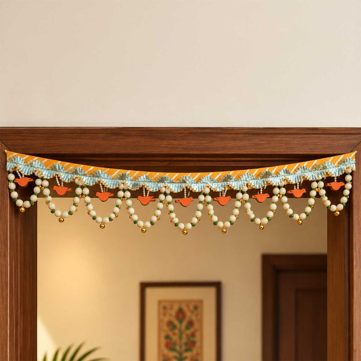 Handmade Chidiya Bird Toran With MDF Cut-Outs, Shola Buds & Lace