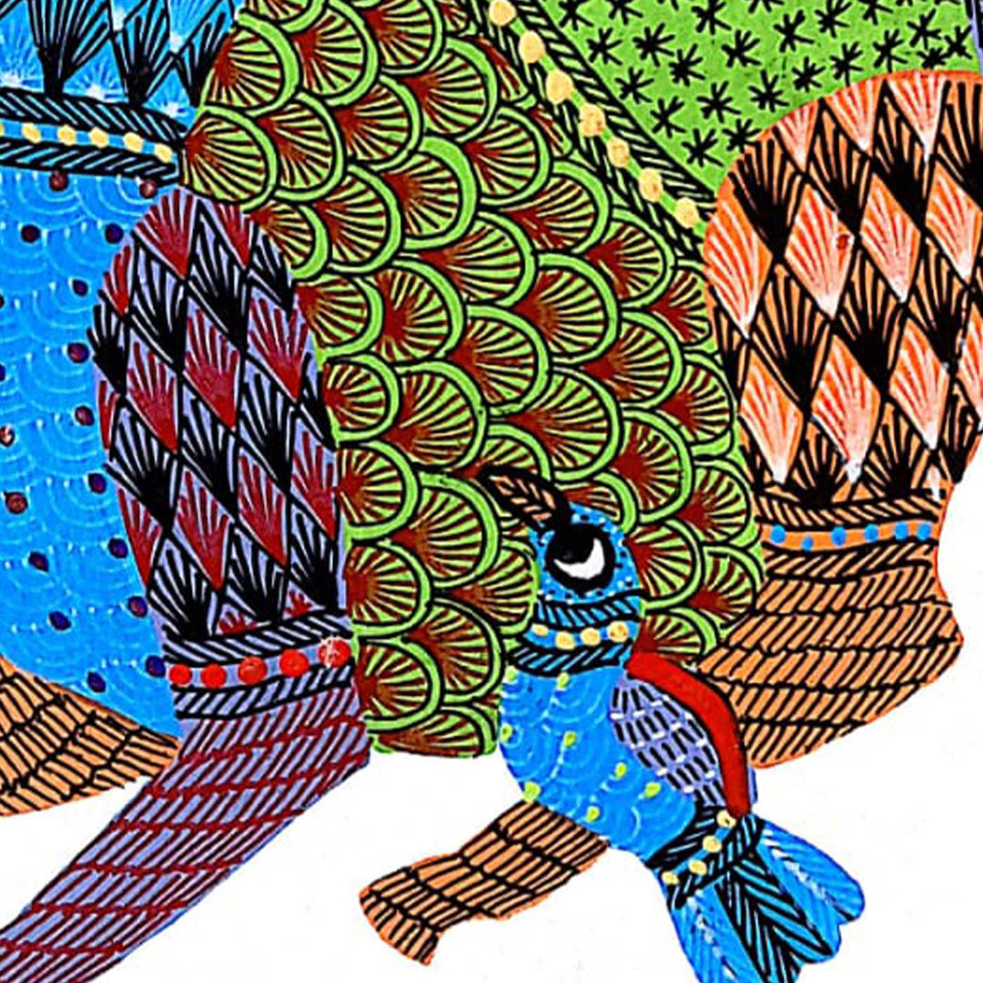 6 x 8 Inch | Deer & Birds | Original Hand painted Tribal Gond Art Painting | Acrylic Paints On Paper
