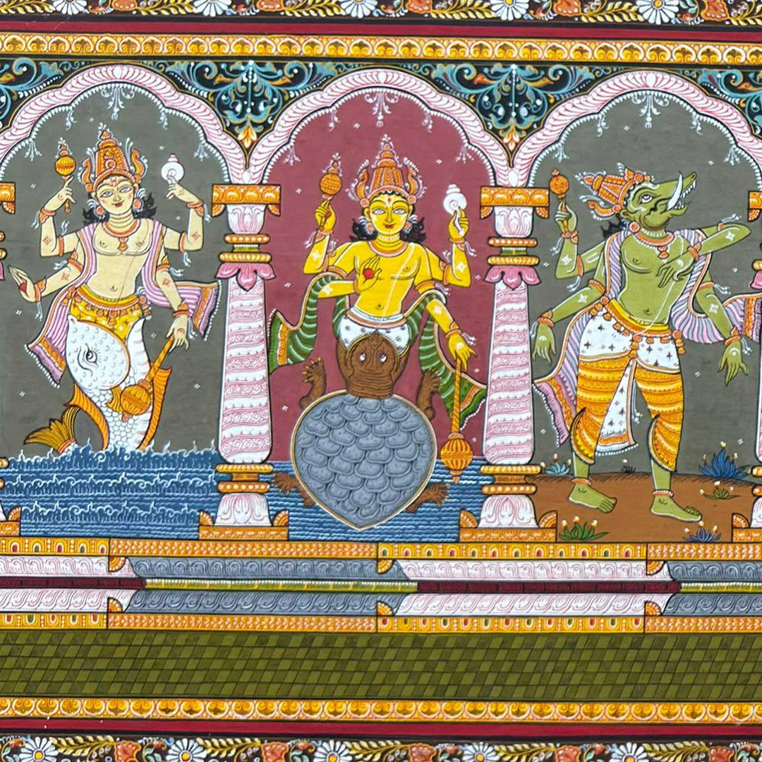 51 X 15 Inch | Handmade Canvas Dashavataar Painting